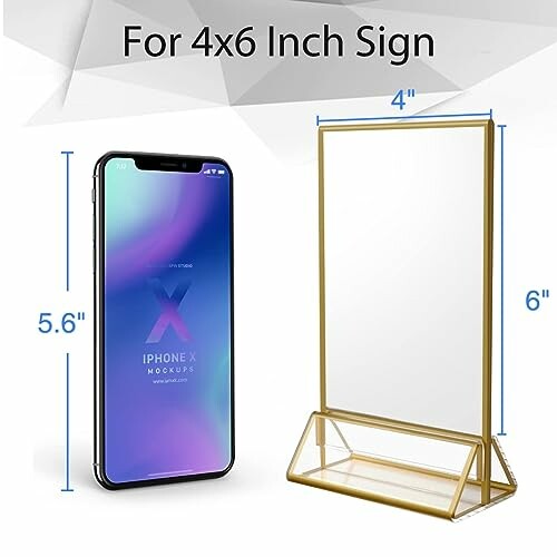 4x6 inch sign holder next to a smartphone for size comparison.