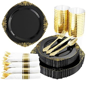 Hioasis Black and Gold Plastic Plates