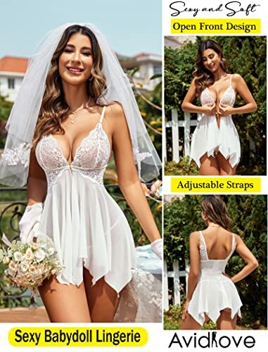 Woman in bridal lingerie and veil with floral bouquet.