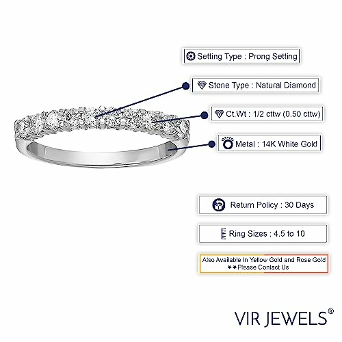 14K white gold diamond wedding band with prong setting.