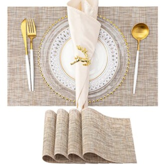 Placemats Set of 4 Washable Indoor/Outdoor Vinyl Place Mats for Dining Table PVC Weave Table Mats