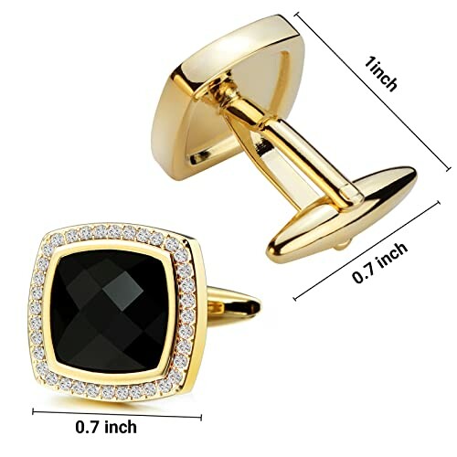 Gold cufflinks with black square stones and dimensions