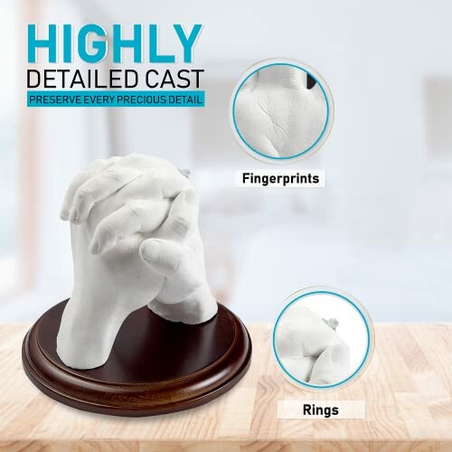 Hand casting kit showcasing detailed cast with fingerprints and rings.