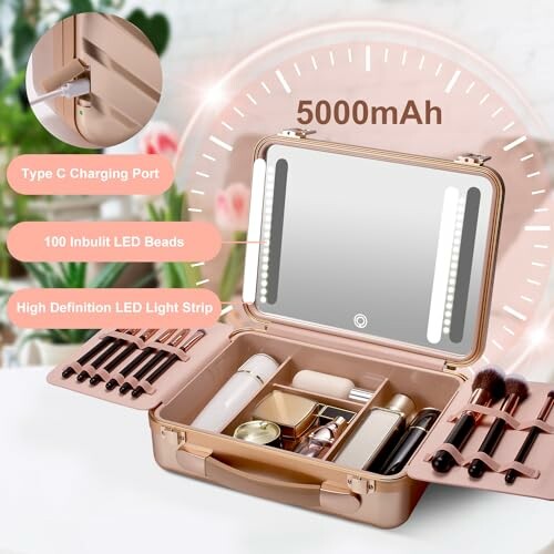 A beautifully designed makeup case with mirror, perfect for travel or everyday use.