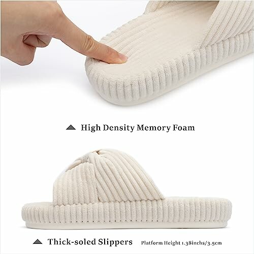 White memory foam slippers with thick sole, platform height 1.38 inches