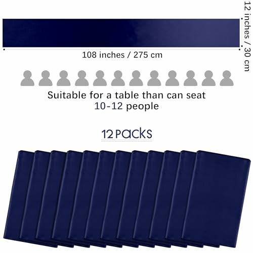 Navy blue table runners, 12 packs, suitable for tables seating 10-12 people.