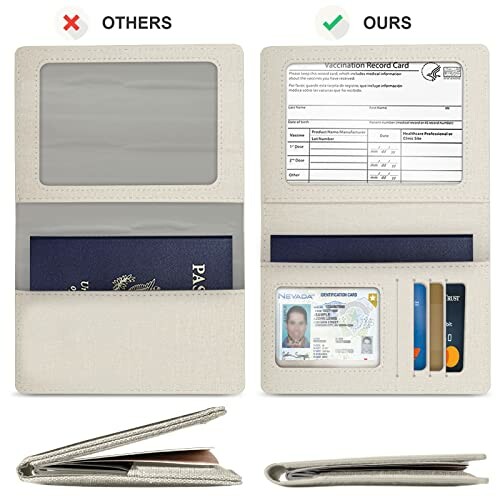 Comparison of two passport and vaccine card holders, with one showing better organization and features.