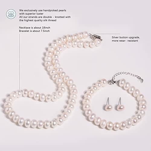 Pearl necklace and bracelet set with earrings.