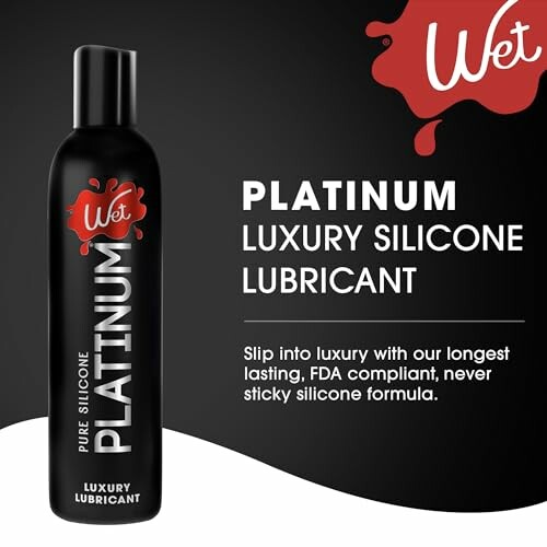 Wet Platinum luxury silicone lubricant bottle with description.