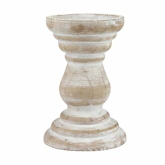 Stonebriar Antique White Wooden Pillar Candle Holder