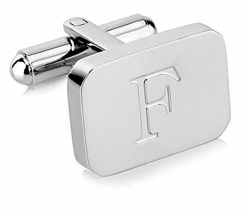 Silver cufflink with engraved letter F