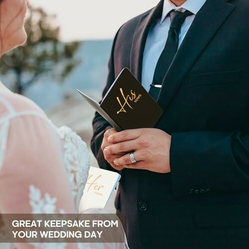 Couple exchanging wedding vows outdoors