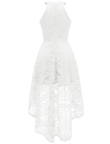 White lace high-low dress with halter neckline