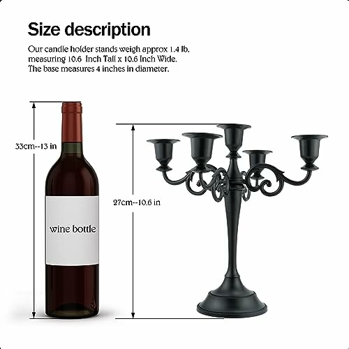 Wine bottle and candle holder with size description.